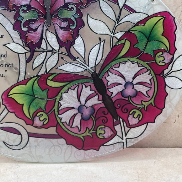 Joan Baker Designs Vintage Hand Painted Sun Catcher Butterflies Oval Scripture - Picture 7 of 10